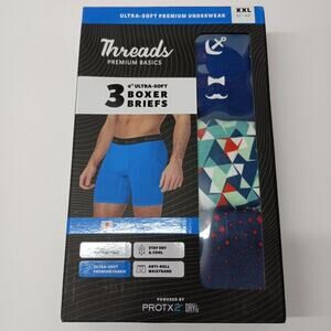 Threads Men's Underwear, 6" Ultra-Soft Premium Boxer Briefs 3-Pack Size 2XL XXL